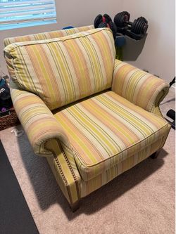 Ballard designs down filled stripped arm chair