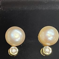 14k Diamonds Pearls Earrings 