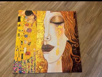 Golden Tears" & "The Kiss" – Large Hand-Painted Oil Reproduction