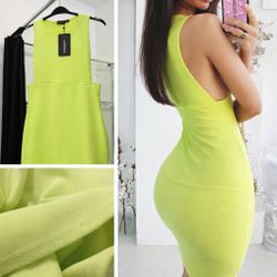 PrettyLittleThing Neon Lime Bodycon Dress XS – New With Tags