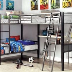L-shaped Triple Twin Bunk Bed Frame W/Desk Brand New In Box 