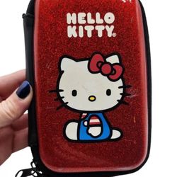 Sanrio Hello Kitty Nintendo 3DS DS Lite Red Glitter Zipper Carrying Case Hard 