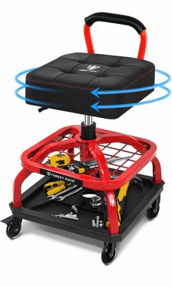 Rolling Shop Stool with Wheels, Garage Mechanic Shop Chair with Handle Backrest, Adjustable Height Work Stool, Roller Seat with Tool Tray Storage, Hea