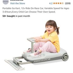 KIDSCLEANCAR Portable Go Kart, 12v Ride On Race Car, Variable Speed Ages 3-8 Years New In Box