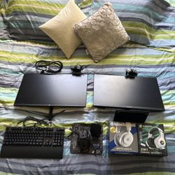 GAMING BUNDLE: 2 GAMING MONITORS-2 GAMING HEADSETS-KBM WITH MOUSEPAD *READ DESCRIPTION*