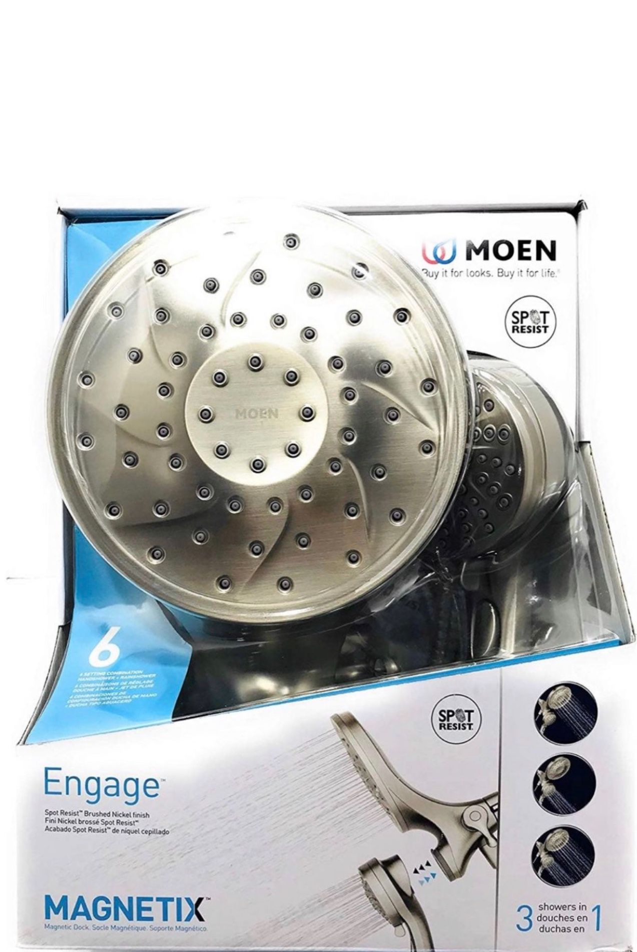 Moen engage hand shower and showerhead combo kit with magnetix nickel. Costco op