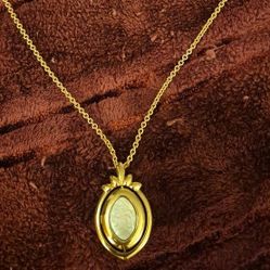 Vintage Gem Time Gold Tone Watch Pendant Necklace w/Mother of Pearl Asian Theme
