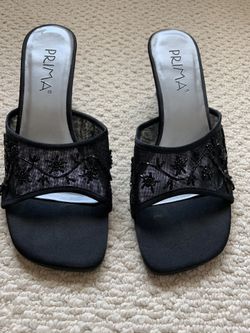 Prima Calandra black beaded wedge sandals 6M
