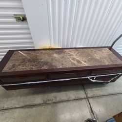 Marble Top TV Stand With Rolling Speaker Stands
