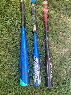 Rawlings Savage Alloy TeeBall bat, Easton Junior Big Barrel Speed oversized series alloy youth baseball bat, and Louisville Slugger TeeBall bat