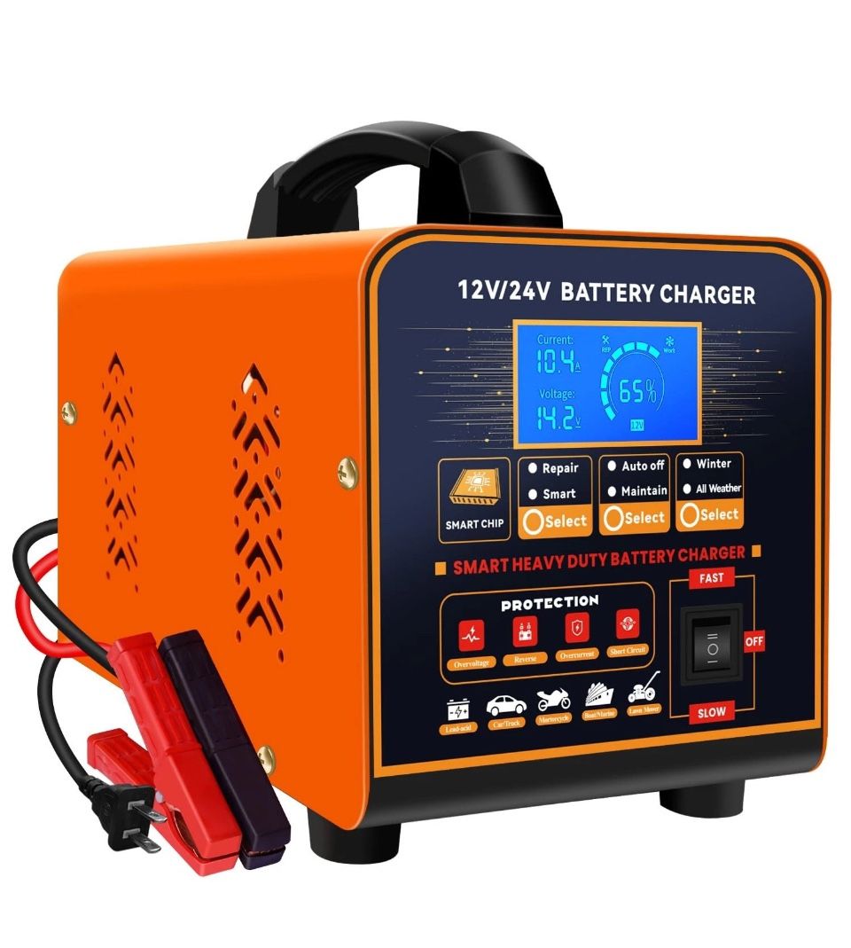 12V 24V Heavy Duty Car Battery Charger, 0-20A Trickle Charger for Car Truck M...