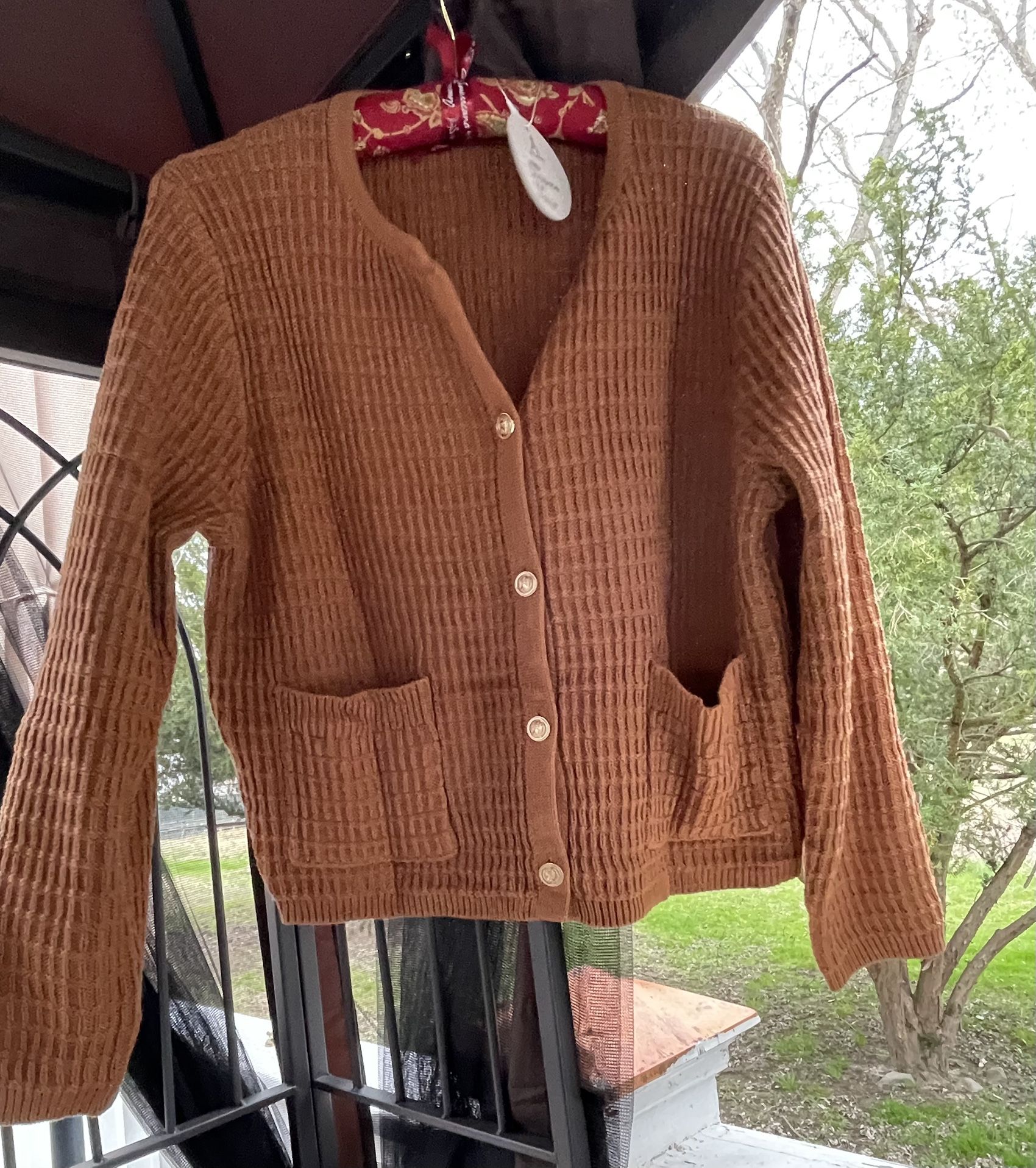 Rayon blend brown Cardigan, Button-Down sweater