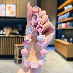Labubu keychain wristband with charms - pink