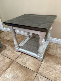Farmhouse Wood End Table with Lower Shelf