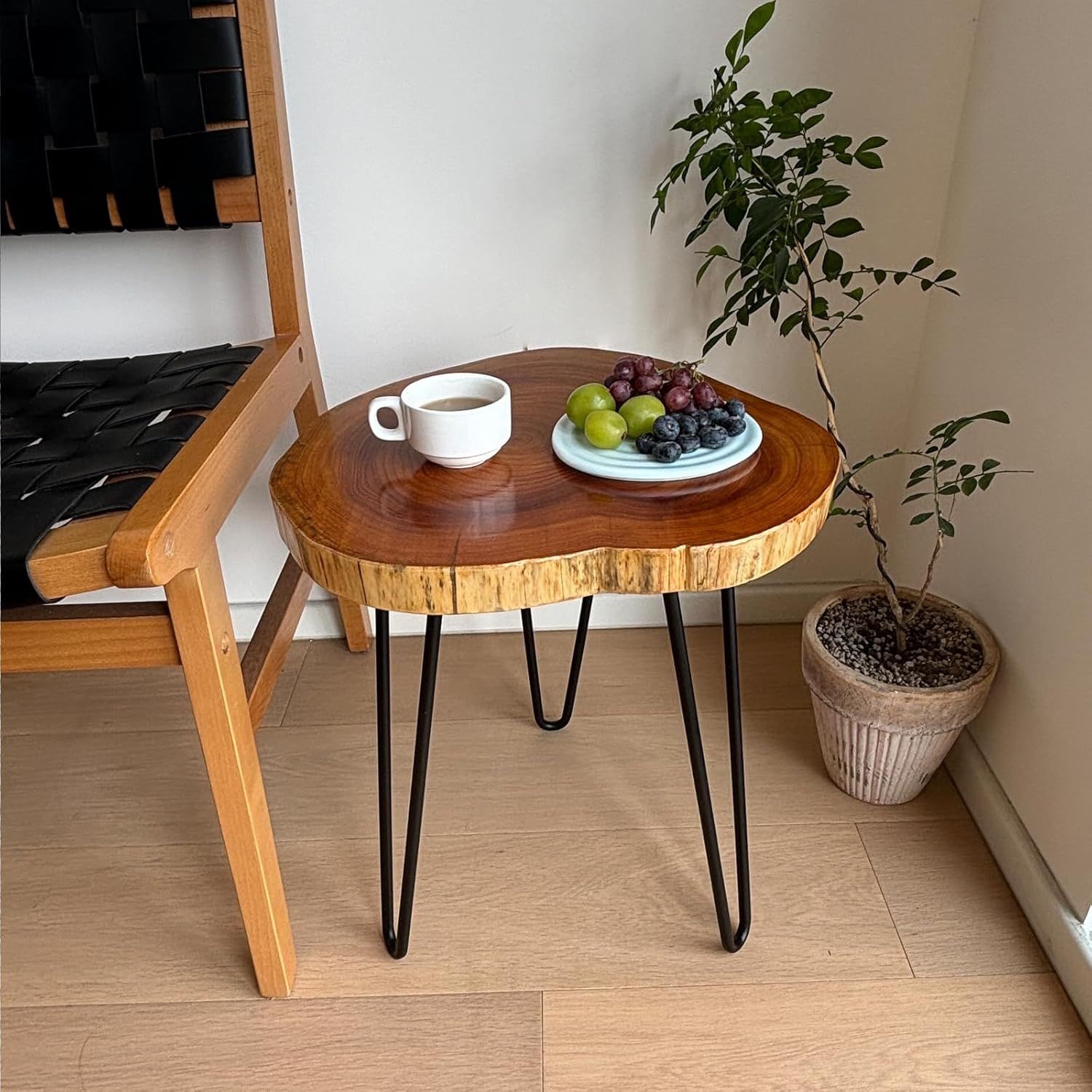 #117 Edge Side Table, Natural Edge Wood End Table About 16" W x 14" D x 17" H Unique Natural Wood Table for Living Room, Bedroom, Decor (Medium)