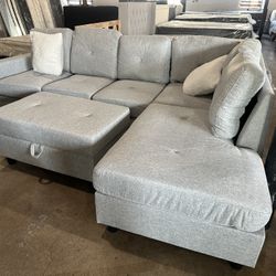 New Light Gray Sectional W/ Ottoman - $0 Down, Early Payment Plan Available!