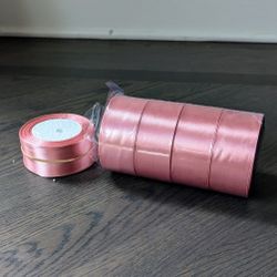 Gift Wrapping / Decor Ribbon, Silk Satin, 5 Rolls, Pink