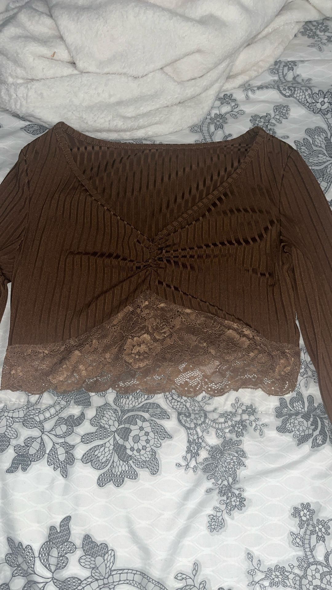 Brown Long Sleeve Crop Top