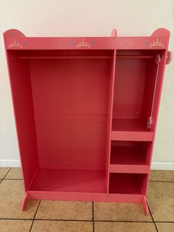 Kids Pink Princess Wooden Dress-Up Wardrobe