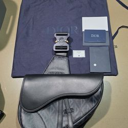 Christian Men's Shoulder Bag Black Geometric Pattern Adjustable Strap Designer