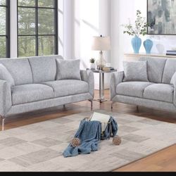 Brand New Elegant Light Grey Sofa Loveseat Set 