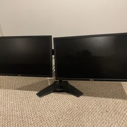 Planar Dual Monitor Stand And 2 Dell Monitors