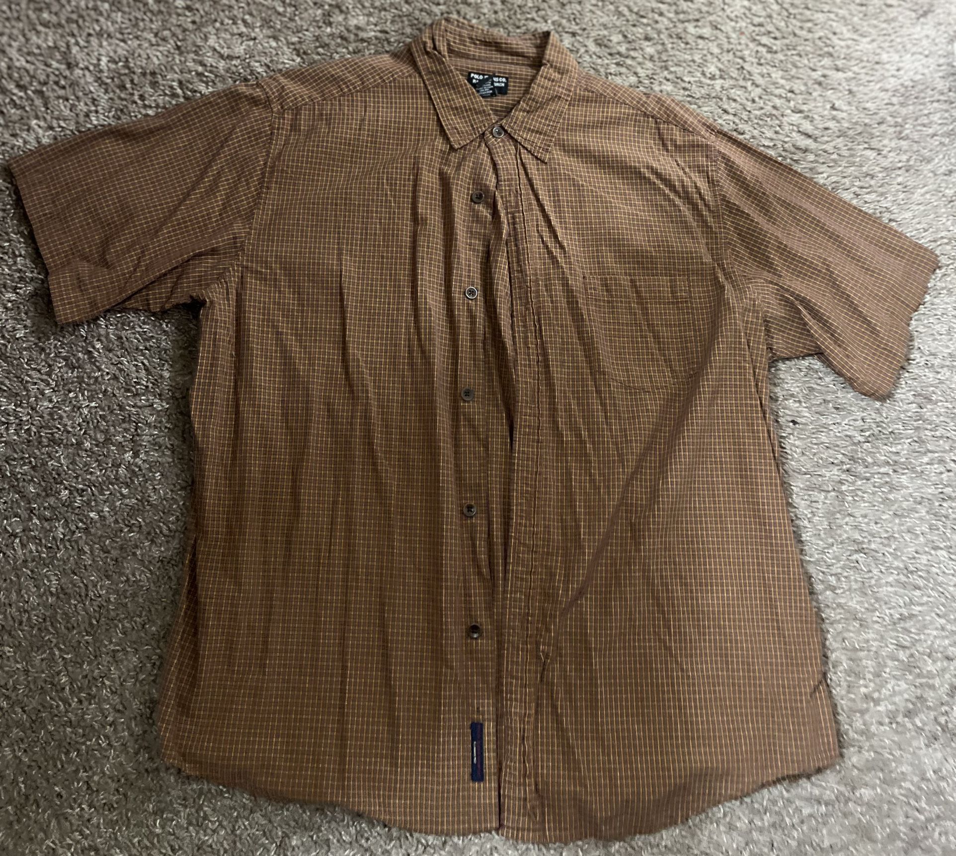 Ralph Lauren Polo Jeans Company Short Sleeve Shirt Size XL Brown Plaid