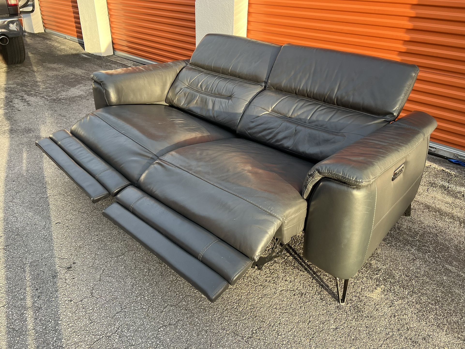 Grey Leather Electric Recliner Sofa Couch