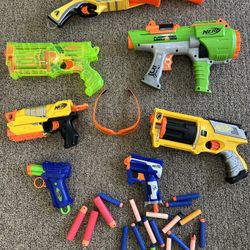 Bundle Of 7 Nerf Guns, Bullets, Googles