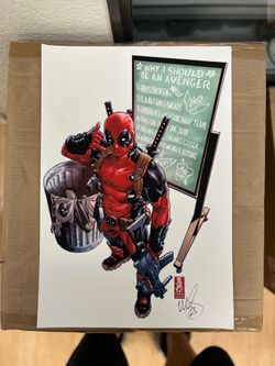 Deadpool “Call Me Maybe” print (2012) signed by Mark Brooks (19”x13”).