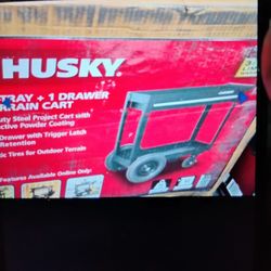 Husky All Terrain Black Rolling Utility Cart With Drawer