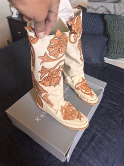 Tall Leather Boots with Floral Appliqué and Studs