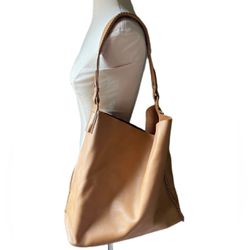 All saints Pearl hobo bag tassel flat bottom large tote tan leather purse 
