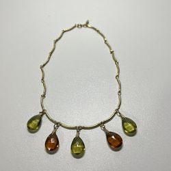 Vintage Sarah Coventry Necklace "Ember Tears" Amber Green Lucite Gold Tone 1975