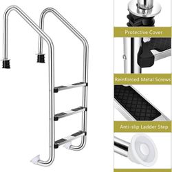 Swimming Pool Ladder, 3-Step In-Ground Stainless Steel Step for Indoor/Outdoor Pool,