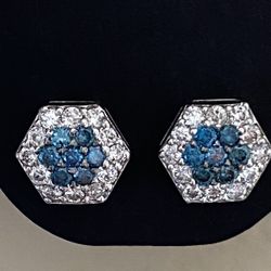 Blue and white diamond cluster earrings - $1,800