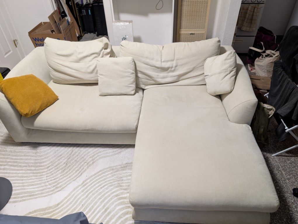 Feathers Sectional Couch Chaise Lounge, Beige, 88inch