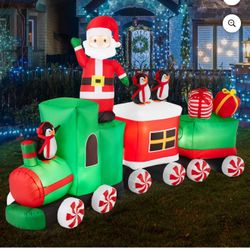 Christmas Decoration Best Choice Products 8.5 x 5ft Pre-Lit Inflatable Christmas Train & Animated Santa Claus w/ 10 LED Lights, Ground Stakes
