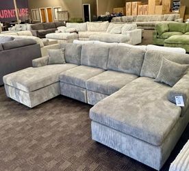 Oversized Gray Sofa Corduroy Sectional Couch– $10 Down