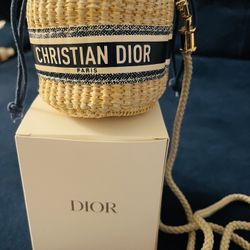 Christian Dior Straw Drawstring Pouch mini shoulder bag Crossbody Novelty CD New