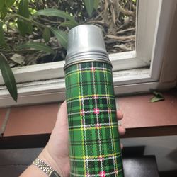Vintage 64 Green Plaid Stainless Steel Thermos