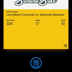4 Savannah Bananas tickets. Sunday