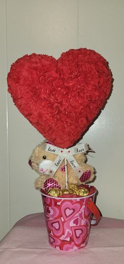 Teddy Bear In Bucket Red Heart