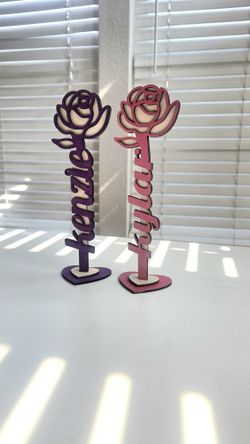 Personalized Name Standing Wooden Rose