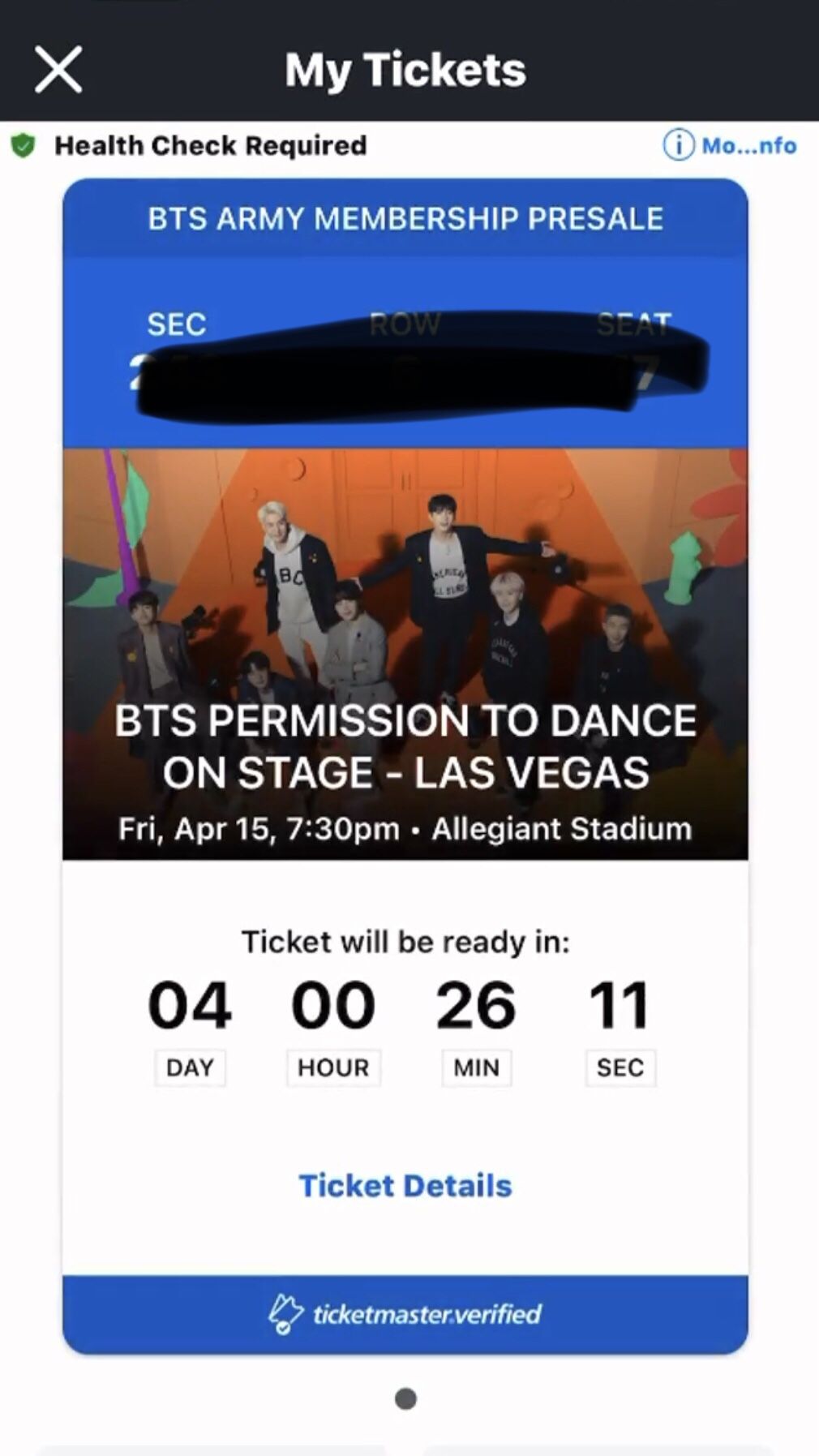 selling one bts ptd Ticket Las Vegas 