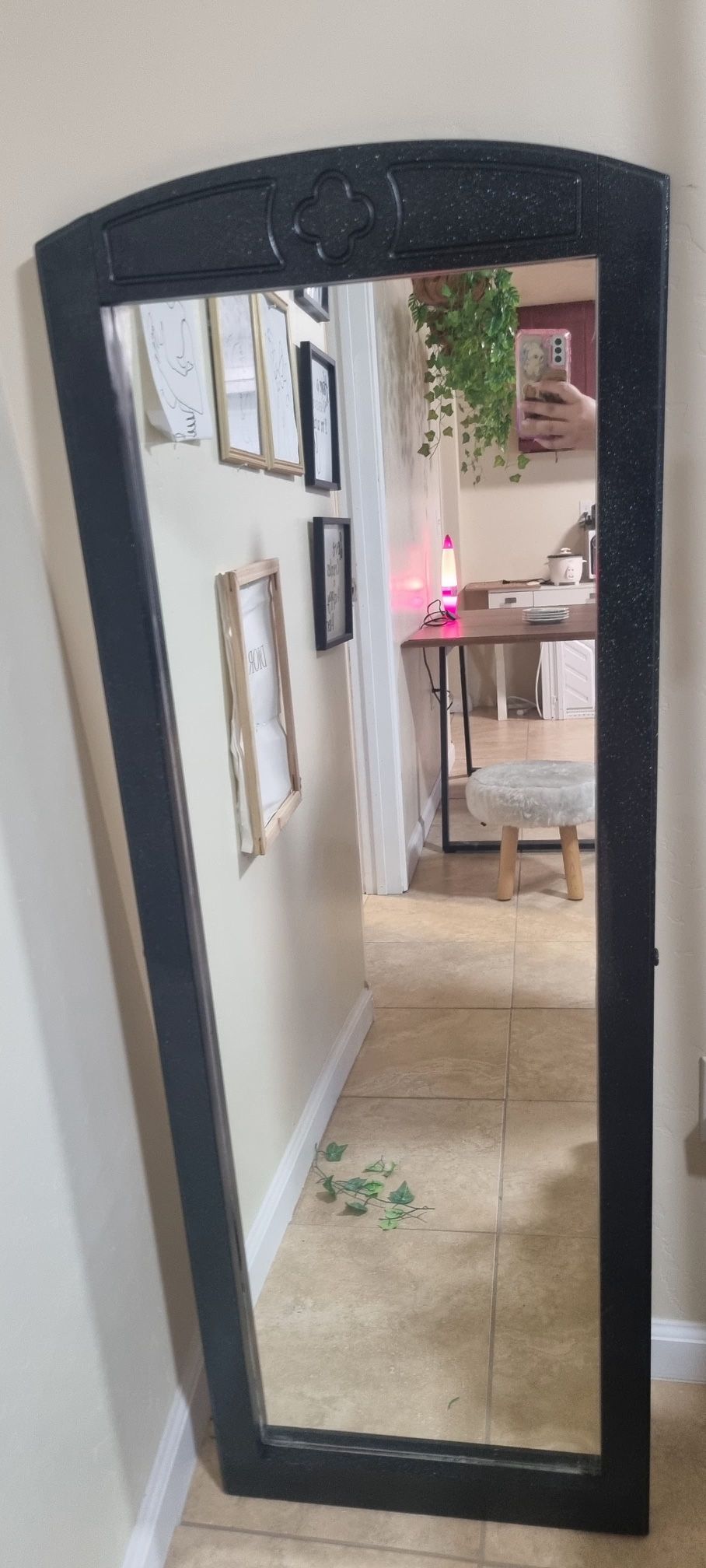 Black Wooden Mirror With Rainbow Sparkles