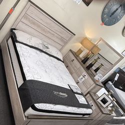 4Pc Queen Bedroom Set ( Queen Bed Frame,Dresser,Mirror And 1 Nightstand )