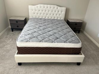 Queen bed with pillow top mattress