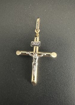 14k Gold Crucifix Pendant Two Tone