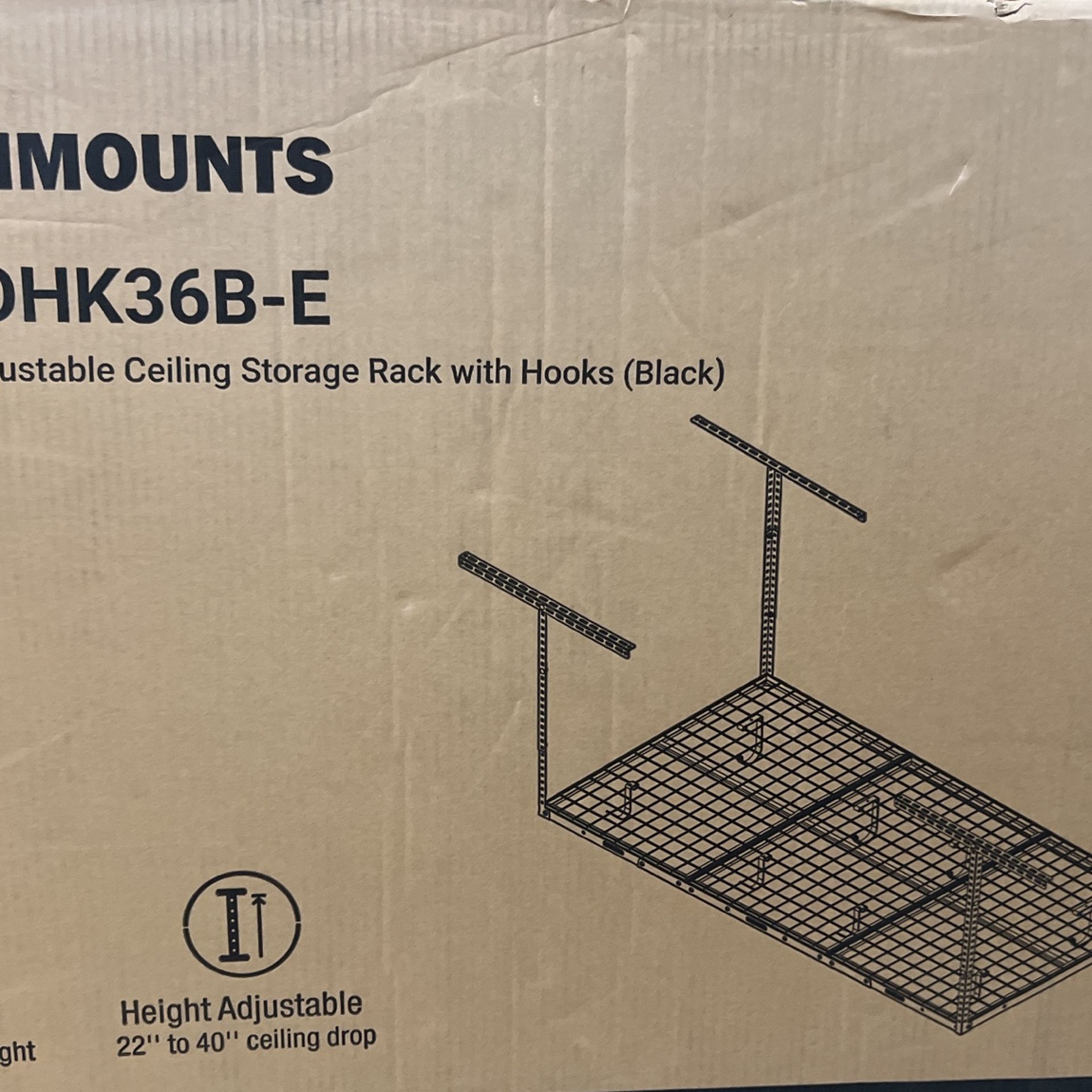 Ceiling Storage Rack With Hooks (Black)